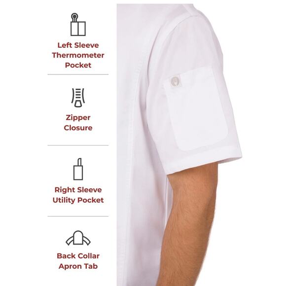 NWT Chef Works Men's Springfield Chef Coat White Large Zipper Arm Pocket BCSZ009 - Picture 3 of 7